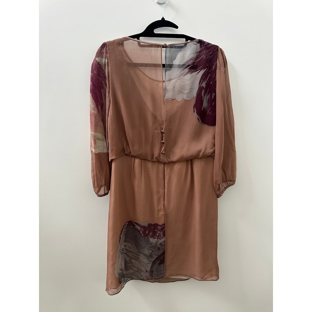 Tibi New York Silk Dress Size 8 Abstract Art Sheer Sleeve Lined Boho Blouson - Picture 12 of 16